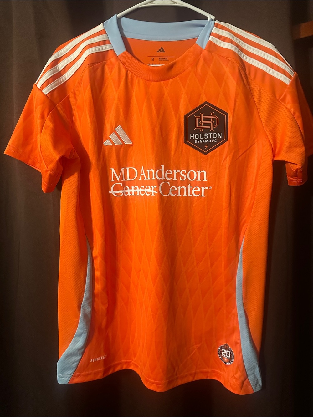 adidas Orange Houston Dynamo FC Jersey with Light Blue Trim- med - Bassie #8